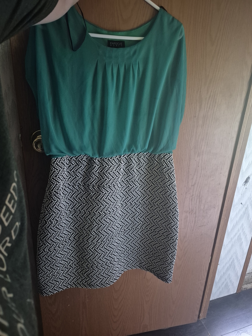 ENFOCUS Studio Teal Blouson Dress with Patterned Skirt